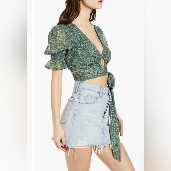 NWT! J.O.A. Anthropologie Spring Polka Dot Print Women's Ariel Wrap Crop Top XS - Picture 8 of 16